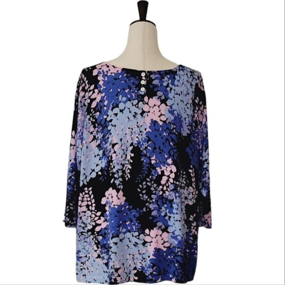 Talbots Blue Floral Bateau Neck Back Button 3/4 Sleeve Sweater Size 3X Petite - Picture 4 of 7